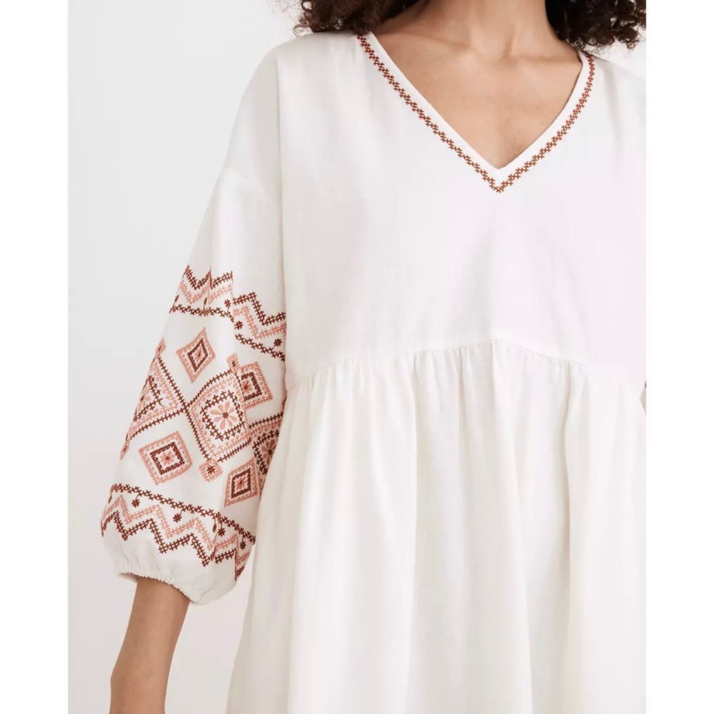 MADEWELL Embroidered-Sleeve Popover Midi Dress Size XS - Picture 6 of 12